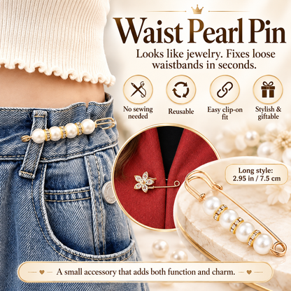 🎒 49% OFF NOW! 💎 Pearl No-Sew Waist Adjuster Pin – Instantly Tighten Loose Jeans, Pants & Skirts ✨