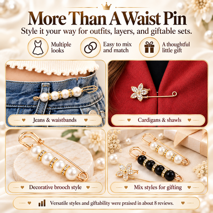 🎒 49% OFF NOW! 💎 Pearl No-Sew Waist Adjuster Pin – Instantly Tighten Loose Jeans, Pants & Skirts ✨